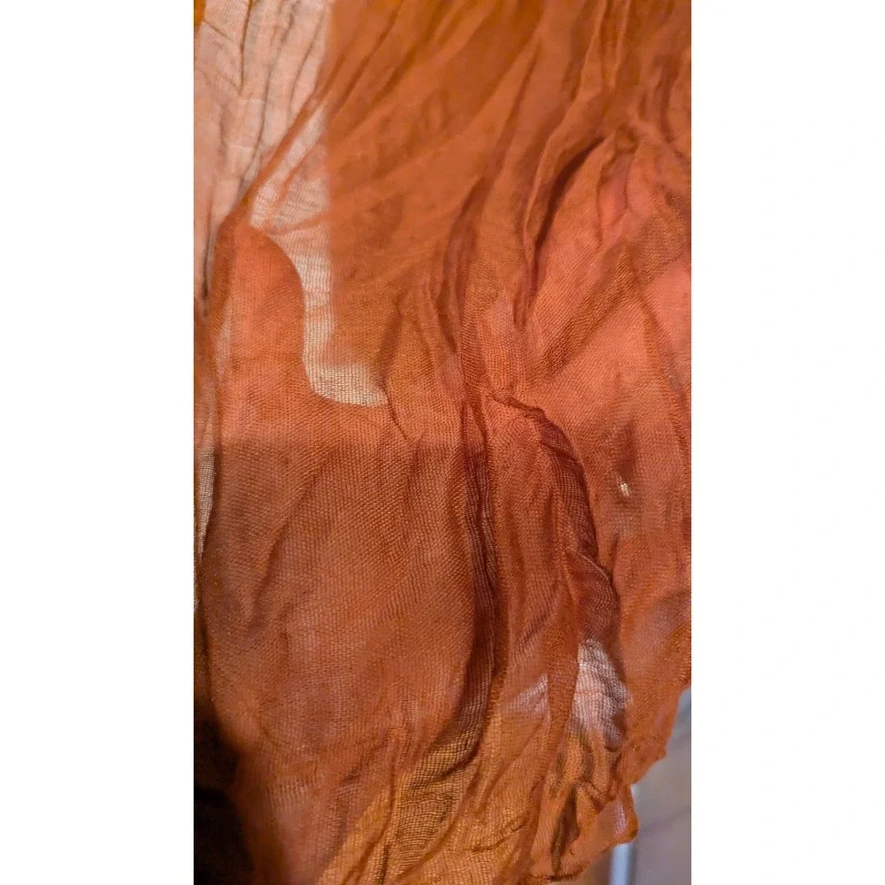 Gauze‎ Scarf OS Rust Orange Crinkle Mesh Sheer Boho Lightweight Wrap Ethereal